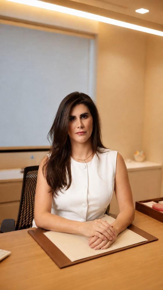 Dra. Jéssica Rodrigues à mesa do consultório
